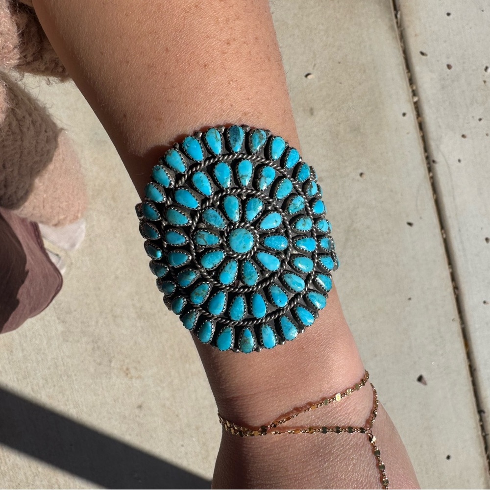 Authentic Turquoise Cluster Statement Cuff Bracel… - image 2